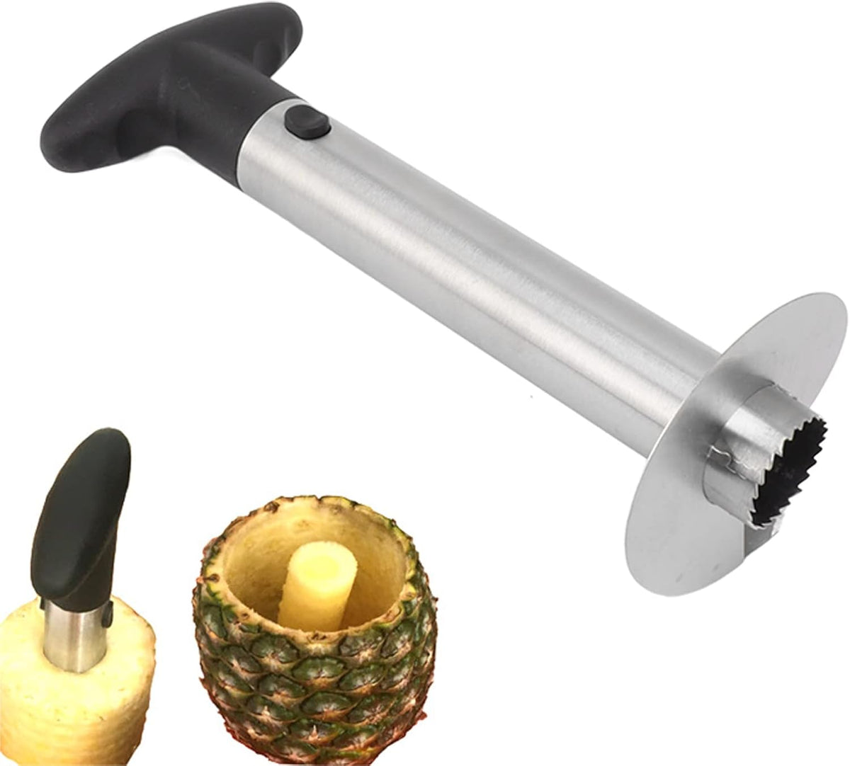 Pineapple Corer, Stainless Steel Pineapple Corer and Slicer, Portable Pineapple Cutter, Pineapple Spears with Black Handle for Diced Pineapple Rings