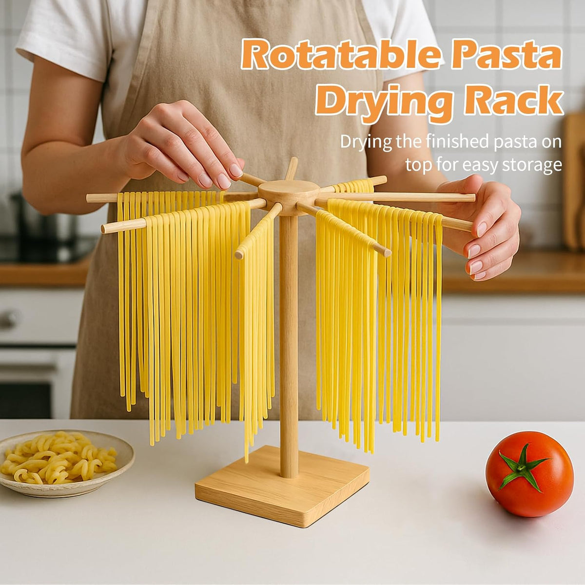 3 Size Pasta Making Tools, 11Pcs Wooden Pasta Making Kit with 3 Size Threaded Rolling Pins, Long Rolling Pin, Rotatable Pasta Drying Rack, Gnocchi Board, Dough Cutter, Wheel Cutter, 2 Stamps