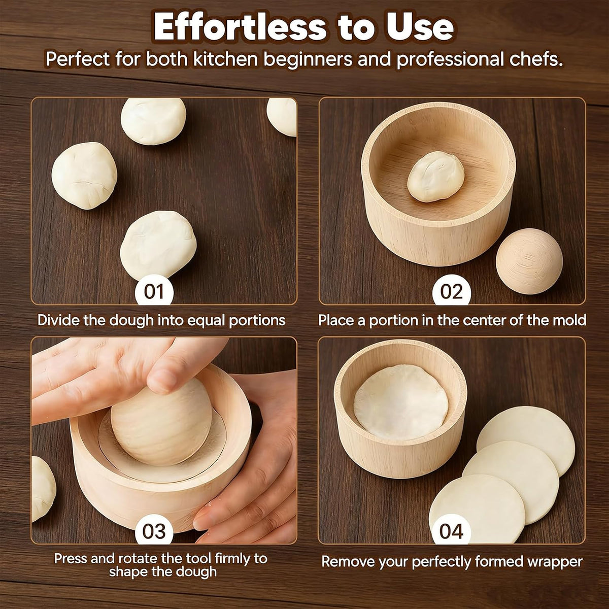 Wooden Dumpling Maker, Dumpling Maker Set, Efficient Dumpling Skin Maker for Home Cooks, Quick Dumpling Roller with Dough Presser, Complete Kitchen Tool for Meal Preparation