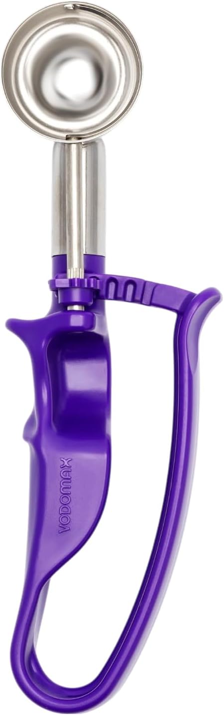 Size 40 ORCHID (0.71 oz.) VODOMAX Heavy Duty Food Disher, Stainless 18-10, #40 Scoop, Cookie Dough Portion Control, Palm-Squeeze, Ice Cream Disher, Gelato Scoop, 3/4 oz. disher, 3/4 ounce scoop