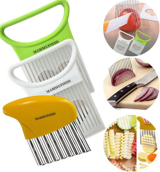 Potato slicer & Kitchen Gadgets, 1 Crinkle Cutter, 1 Onion Slicer, Stainless Steel Onion Holder, Vegetable, Avocado, Tomato,Mandoline Slicer, Fruit Cutter, wavy crinkle cutter for veggies