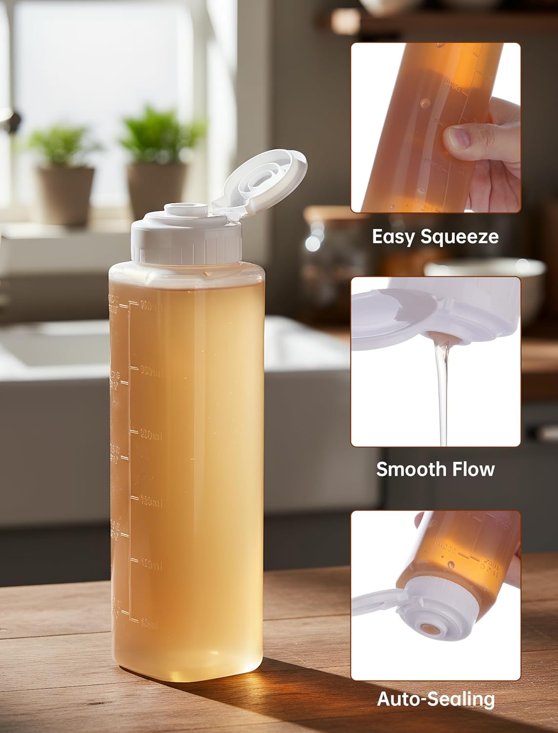 No Drip Honey Dispenser, 10 oz BPA-Free - Superior Leak-Proof Design Ensures Precise, Mess-Free Pouring with a Simple Squeeze. Perfect for Honey, Syrup, Ketchup & More(2PCS)