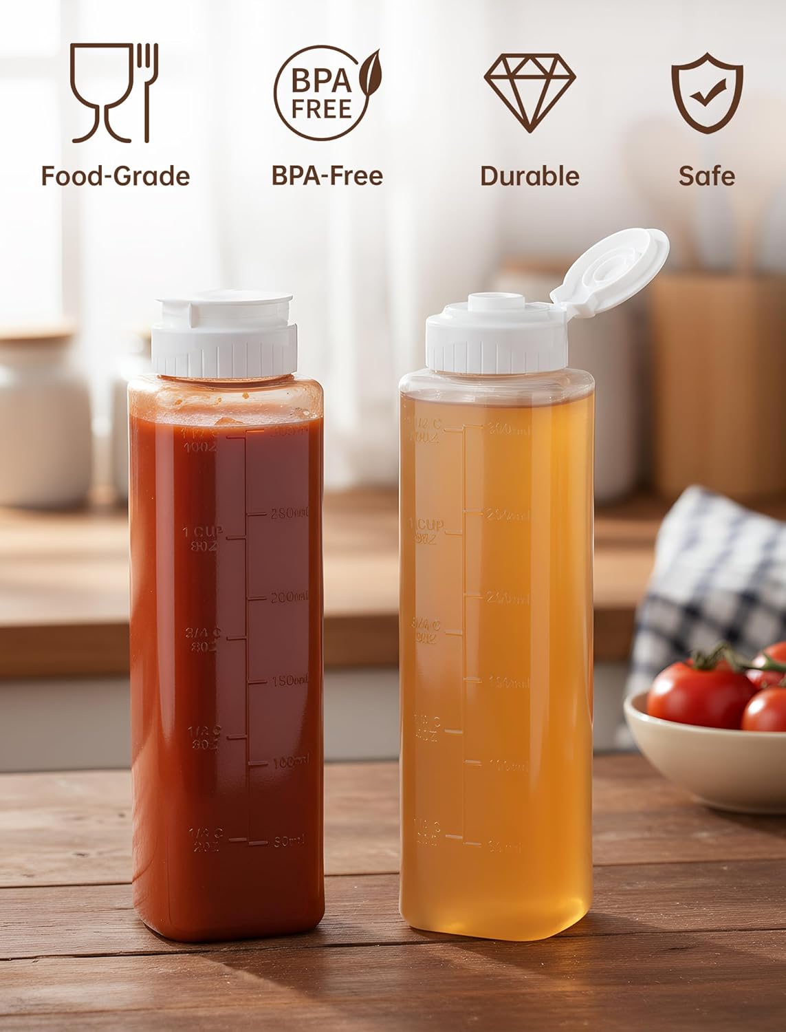 No Drip Honey Dispenser, 10 oz BPA-Free - Superior Leak-Proof Design Ensures Precise, Mess-Free Pouring with a Simple Squeeze. Perfect for Honey, Syrup, Ketchup & More(2PCS)