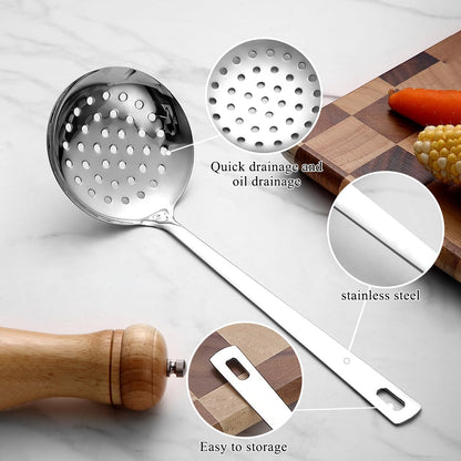 Kitchen Skimmer Slotted Spoon - Stainless Steel Spider Strainer for Straining Pasta/Cooking/Frying, Durable Rust-Resistant Kitchen Utensils Skimmer Ladle