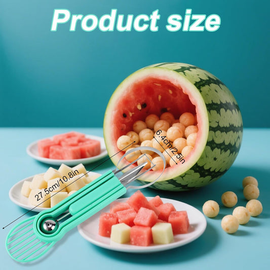 Watermelon Cutter Slicer Tool, Plastic Stainless Steel Knife Melon Baller Scoop Set Practical Kitchen Scooper Gadget Kit for Making Juice Fruit Salad Creative Fruit Presentation (Green)