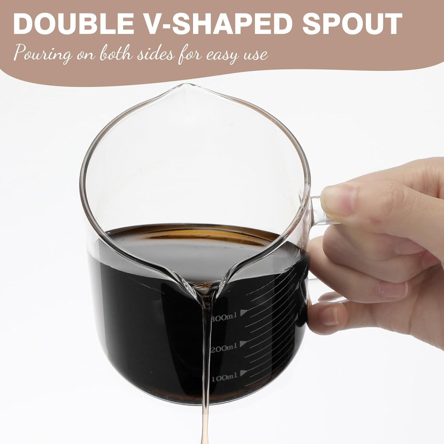2 Pcs 8oz Espresso Cups, Glass Measuring Cups with Double Spouts & Handle, Milk Frothed Cup Coffee Bars Accessories for Machine, Scale Glass Jars for Coffee, Water, Yogurt, Juice, Oil, 250ml