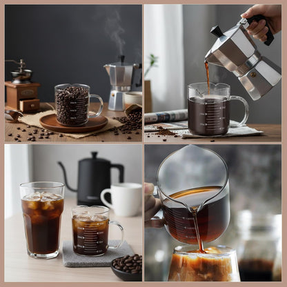 2 Pcs 8oz Espresso Cups, Glass Measuring Cups with Double Spouts & Handle, Milk Frothed Cup Coffee Bars Accessories for Machine, Scale Glass Jars for Coffee, Water, Yogurt, Juice, Oil, 250ml