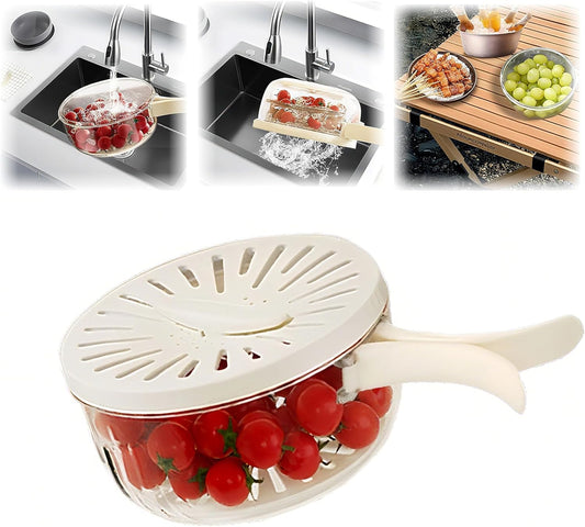 Multifunctional Fruit Washing Bowl with Strainer,2 in 1 Drain basket and Fruit Strainer Container with Lid,Fruit Washer Bowl for Kitchen,Fridge,Picnic & Camping(1QT)