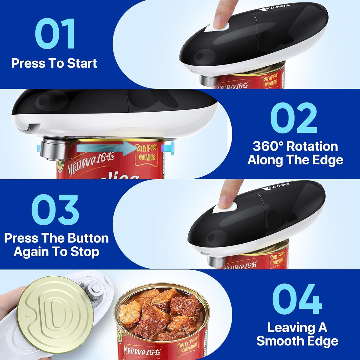 Electric Can Opener, Automatic Can Opener, Suitable for Any Size Cans | Battery Powered, Hands Free, Smooth Edge, Can Opener for Seniors is an Ideal Kitchen Gadget for Women and Left Handed People