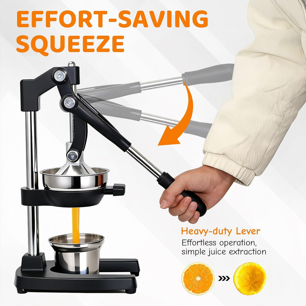 Cast Iron Juicer Heavy Duty Manual Juicer Easy to Clean, Oranges, Lemons, Pomegranates Cast Iron Juicer Manual Hand Press Citrus Squeezer with Stainless Steel Cup Black