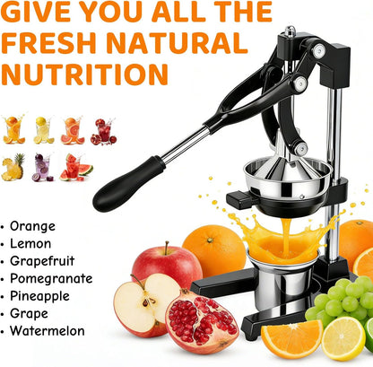 Cast Iron Juicer Heavy Duty Manual Juicer Easy to Clean, Oranges, Lemons, Pomegranates Cast Iron Juicer Manual Hand Press Citrus Squeezer with Stainless Steel Cup Black