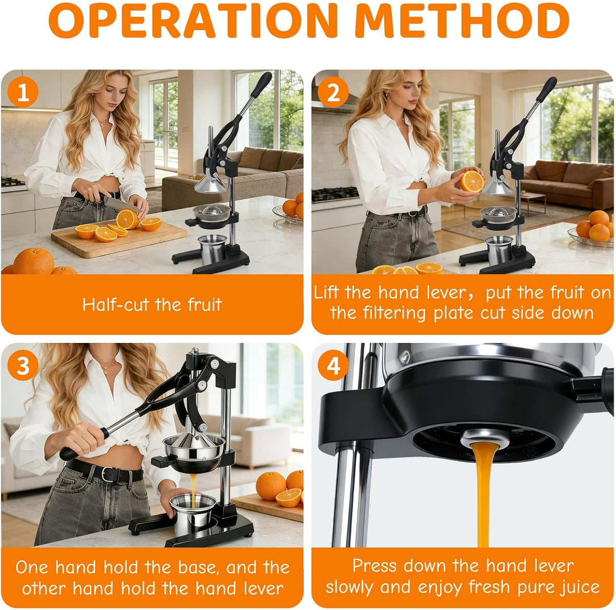 Cast Iron Juicer Heavy Duty Manual Juicer Easy to Clean, Oranges, Lemons, Pomegranates Cast Iron Juicer Manual Hand Press Citrus Squeezer with Stainless Steel Cup Black