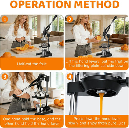 Cast Iron Juicer Heavy Duty Manual Juicer Easy to Clean, Oranges, Lemons, Pomegranates Cast Iron Juicer Manual Hand Press Citrus Squeezer with Stainless Steel Cup Black
