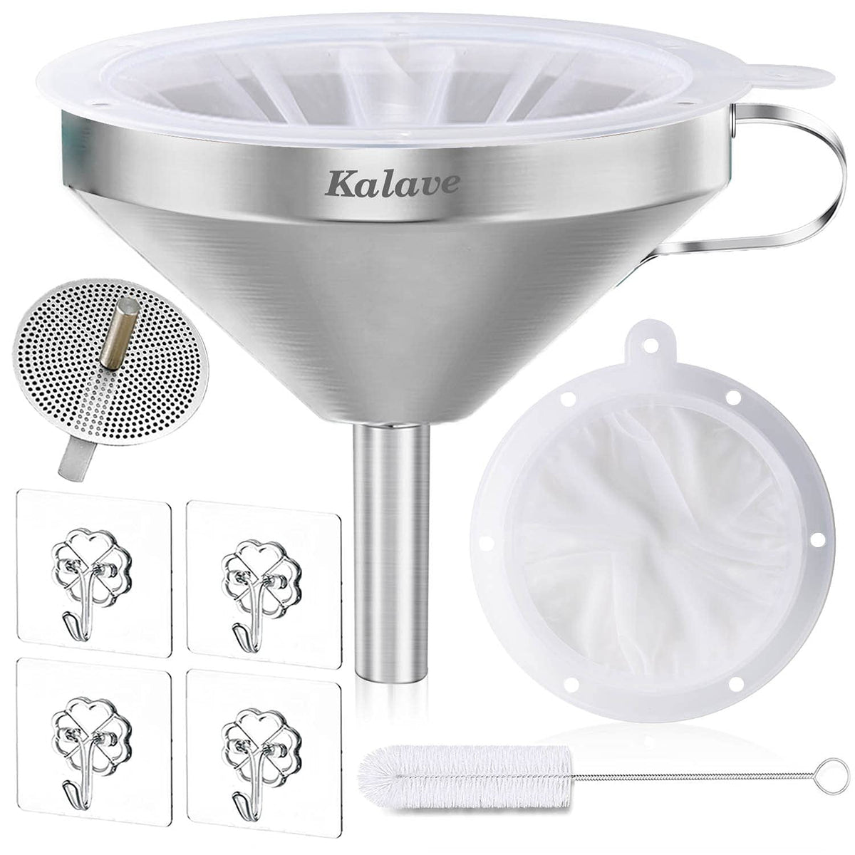 Premium Stainless Steel Funnel, 5 Inch Food Grade Kitchen Funnels with 200 Mesh Food Filter Strainer for Filling Bottles, Oils, Juice, Wine, Coffee, Milk
