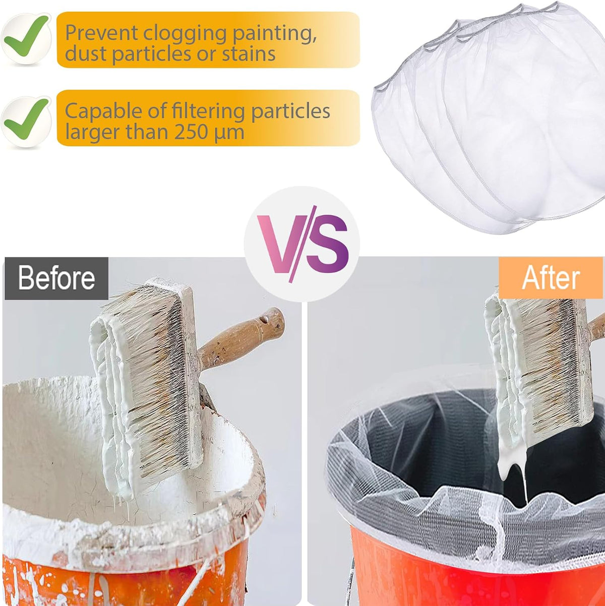 10 Pack Paint Strainer Bags 5 Gallon Paint Strainer Bags Filters Paint Filter Bags Fine Mesh with Elastic Drawstring for 5 Gallon Bucket Paint Strainer
