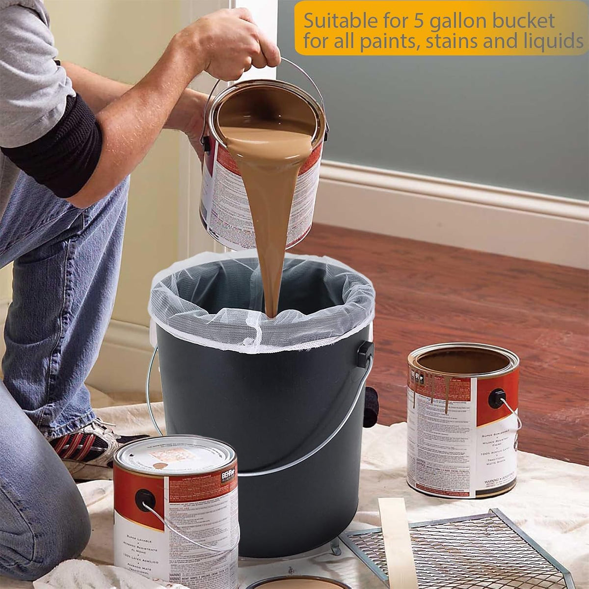10 Pack Paint Strainer Bags 5 Gallon Paint Strainer Bags Filters Paint Filter Bags Fine Mesh with Elastic Drawstring for 5 Gallon Bucket Paint Strainer