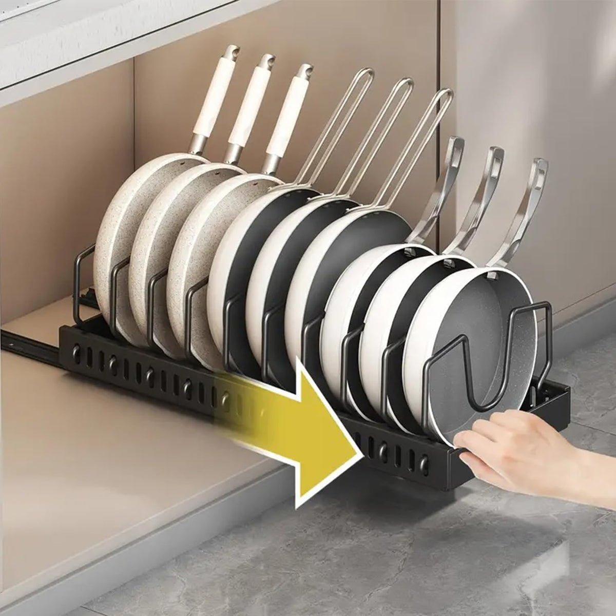 2 Pack Pull Out Cabinet Organizer for Pots and Pans, Black Storage Rack with 8 Adjustable Dividers, Kitchen Cabinet Organizer for Pot Lids, Bakeware, Dishes Storage