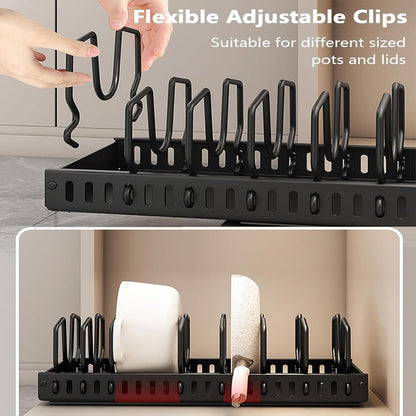 2 Pack Pull Out Cabinet Organizer for Pots and Pans, Black Storage Rack with 8 Adjustable Dividers, Kitchen Cabinet Organizer for Pot Lids, Bakeware, Dishes Storage