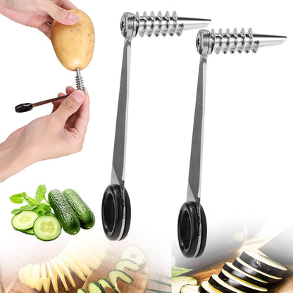 2pcs Spiral Cutter Knives, Stainless Steel Vegetable Slicer Cutter Portable Practical Veggies Manual Slicer Kitchen Accessories for Potatoes Cucumbers Carrots Fruits