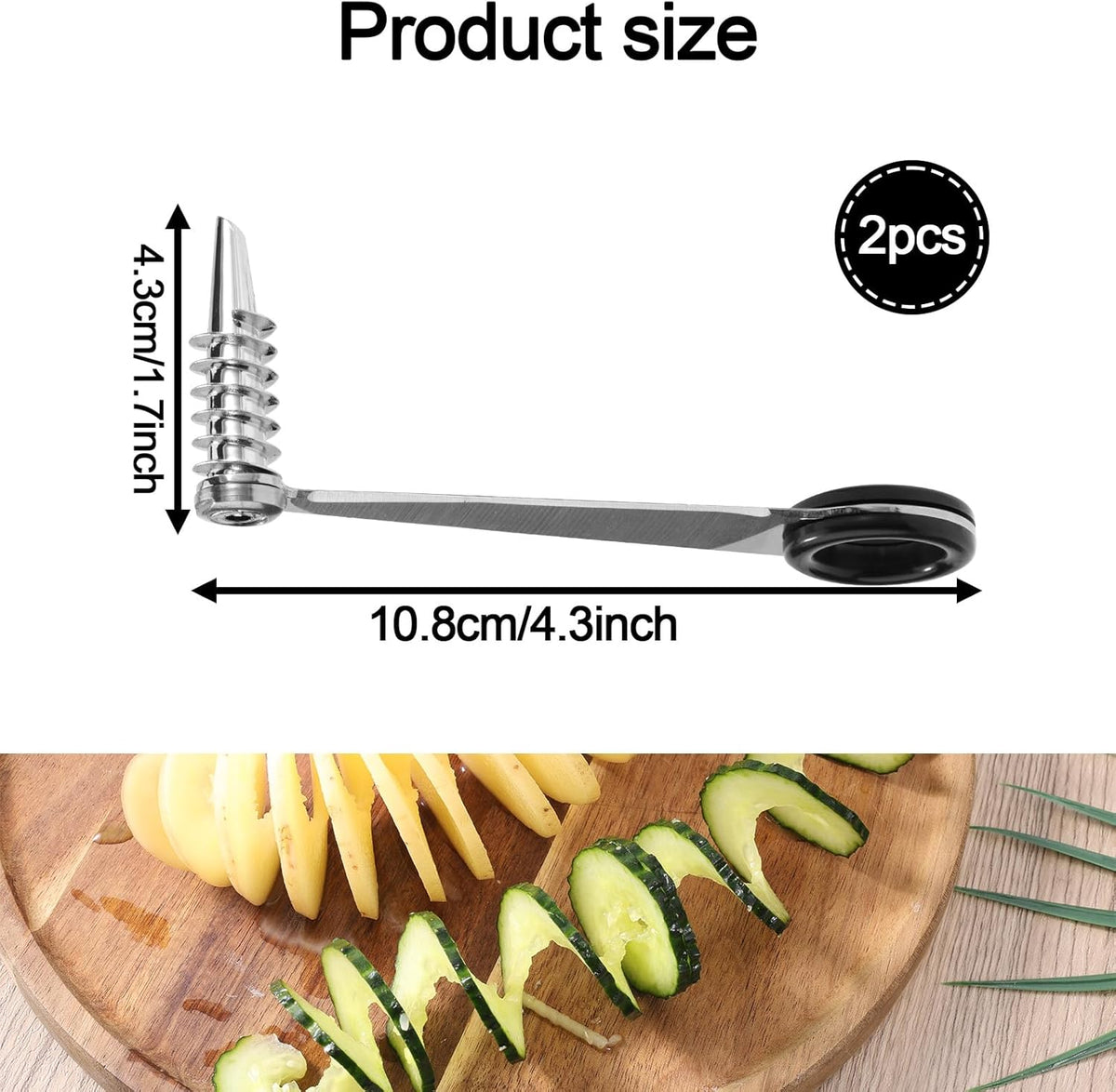 2pcs Spiral Cutter Knives, Stainless Steel Vegetable Slicer Cutter Portable Practical Veggies Manual Slicer Kitchen Accessories for Potatoes Cucumbers Carrots Fruits