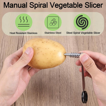 2pcs Spiral Cutter Knives, Stainless Steel Vegetable Slicer Cutter Portable Practical Veggies Manual Slicer Kitchen Accessories for Potatoes Cucumbers Carrots Fruits
