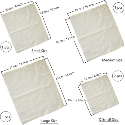 Cheesecloth Bags for Straining,Reusable Cold Brew Coffee Cheese Cloths Strainer,Large Nut Milk Tea Juice Bag,100% Natural Cotton Fine Mesh Filter Bags (X-Small)