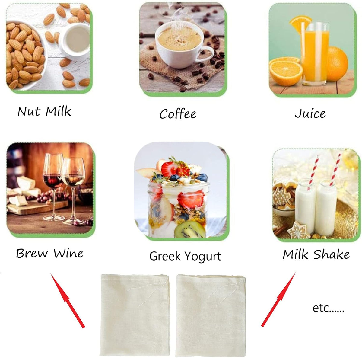 Cheesecloth Bags for Straining,Reusable Cold Brew Coffee Cheese Cloths Strainer,Large Nut Milk Tea Juice Bag,100% Natural Cotton Fine Mesh Filter Bags (X-Small)