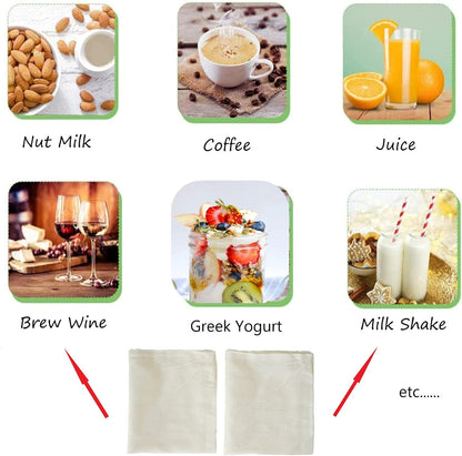 Cheesecloth Bags for Straining,Reusable Cold Brew Coffee Cheese Cloths Strainer,Large Nut Milk Tea Juice Bag,100% Natural Cotton Fine Mesh Filter Bags (X-Small)