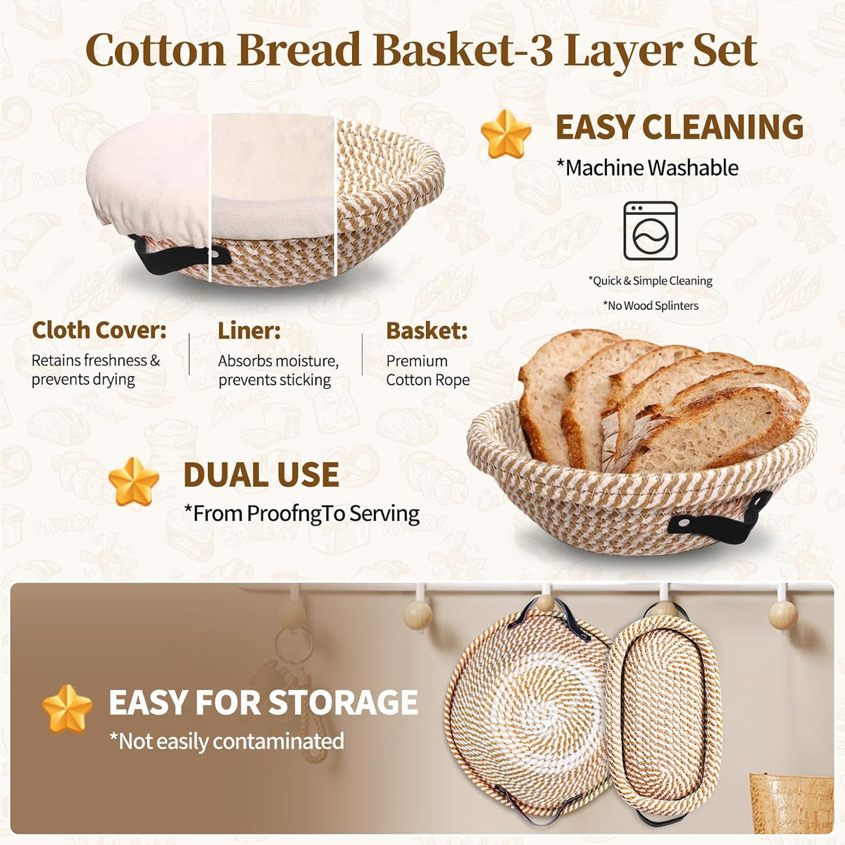 Sourdough Starter Kit with Round & Oval Banneton Bread Proofing Basket Set