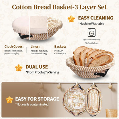 Sourdough Starter Kit with Round & Oval Banneton Bread Proofing Basket Set