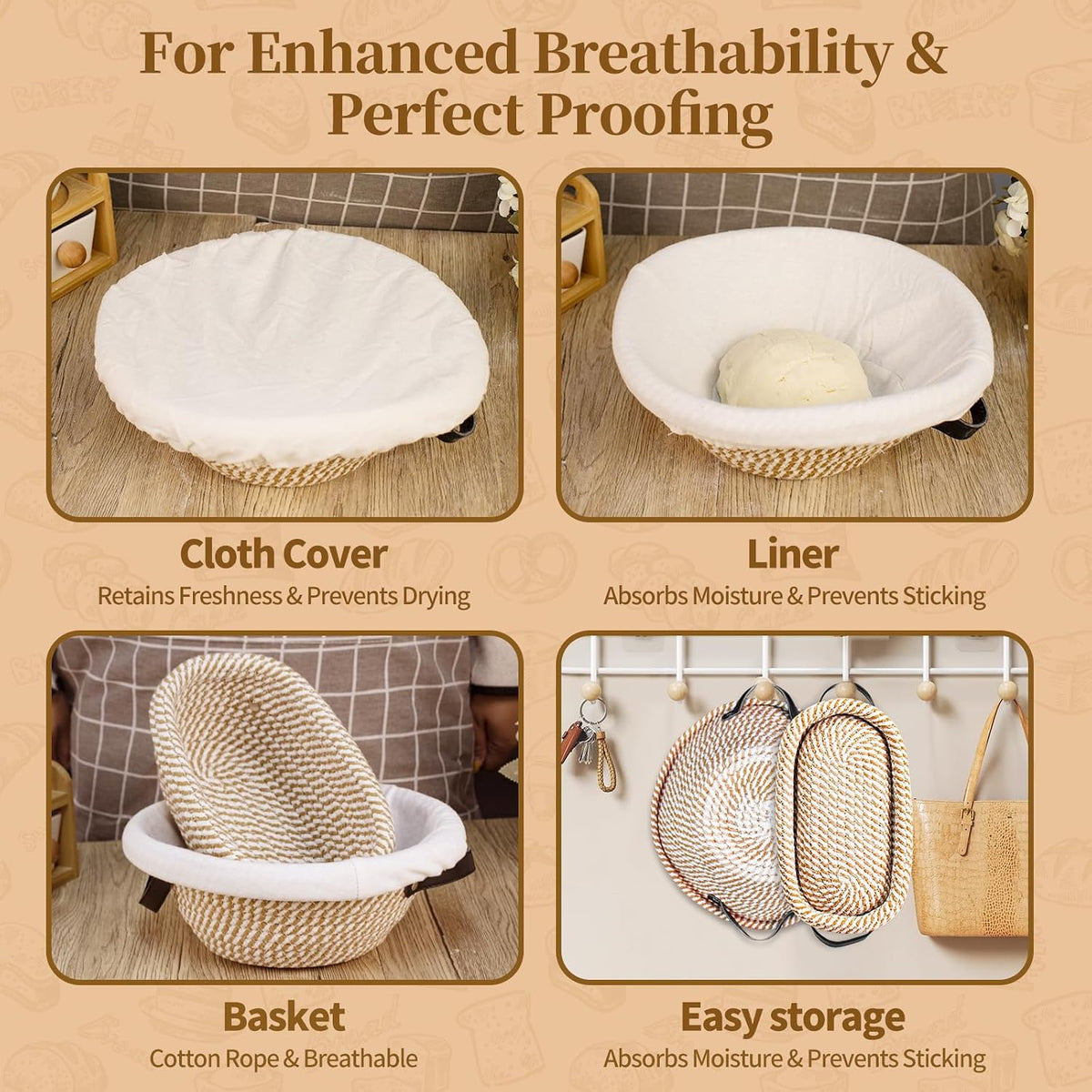 Sourdough Starter Kit with Round & Oval Banneton Bread Proofing Basket Set