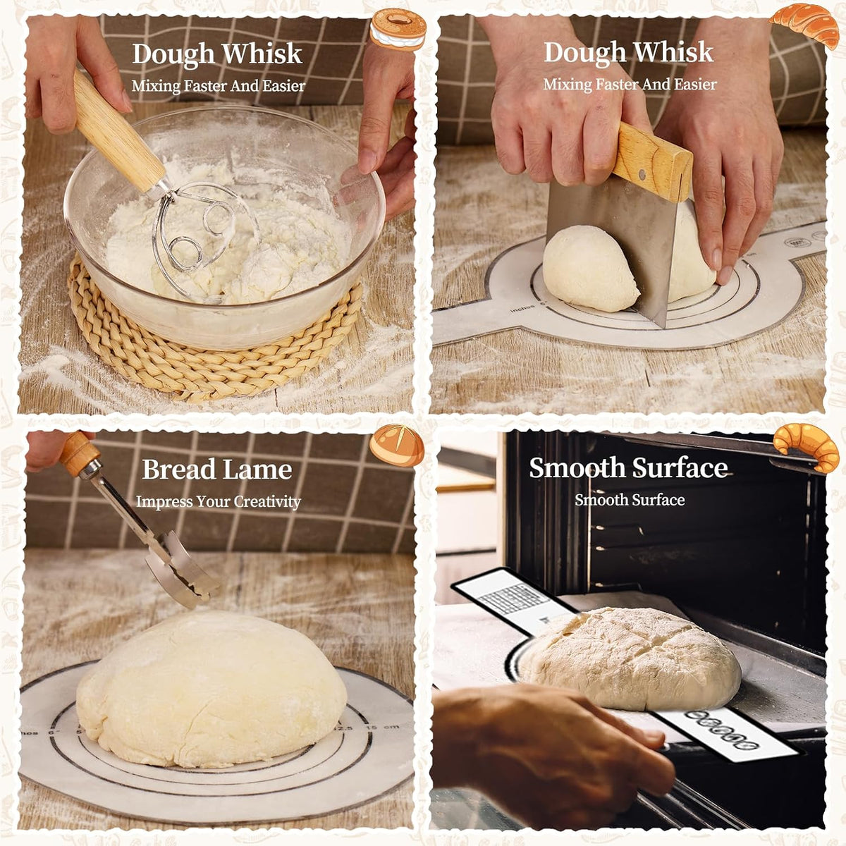 Sourdough Starter Kit with Round & Oval Banneton Bread Proofing Basket Set