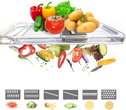 ZKIRON Mandoline Slicer for Kitchen, 6-in-1 Multifunctional Handheld Vegetable Cutter with Transparent Body & Safety Guard, Potato Slicer Cucumber Julienne Shredder, Compact Salad Prep Gadget