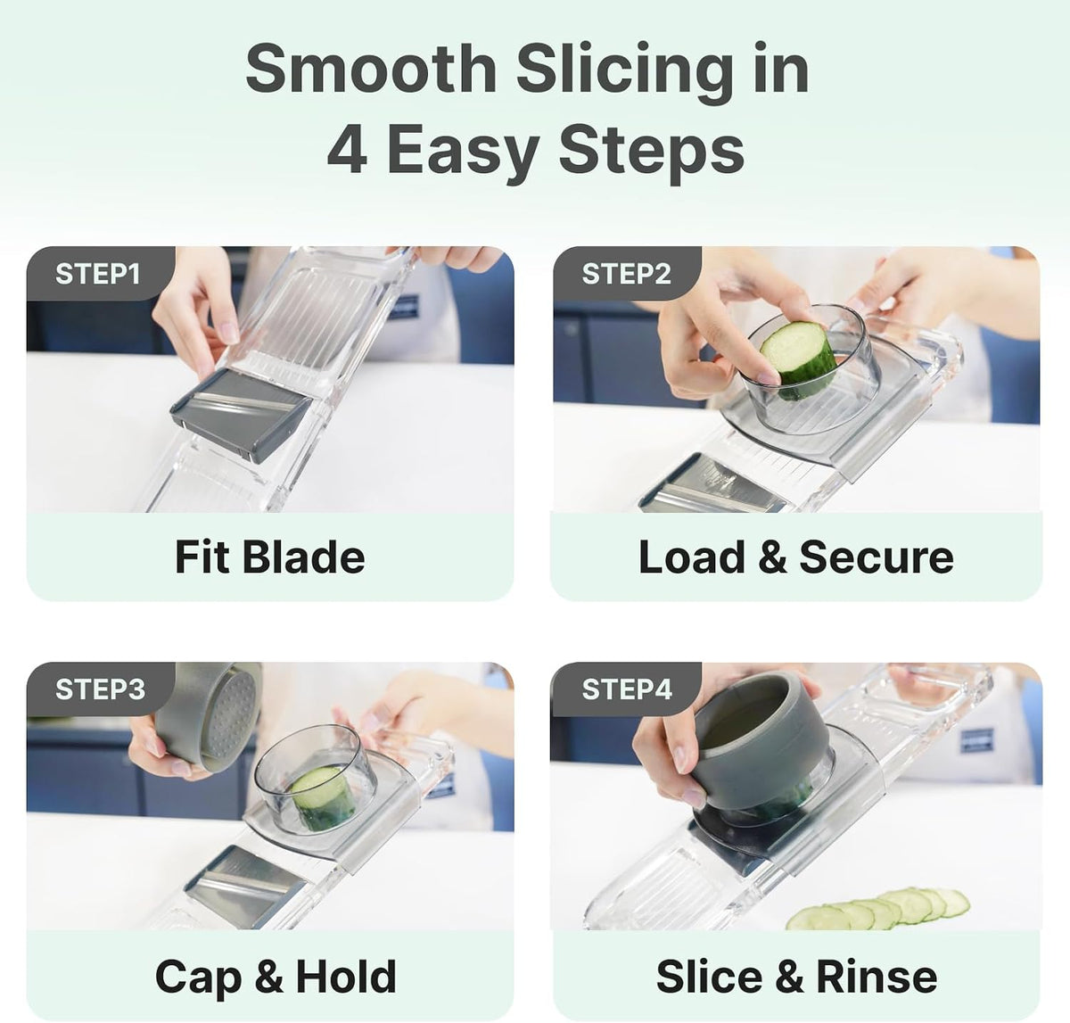 ZKIRON Mandoline Slicer for Kitchen, 6-in-1 Multifunctional Handheld Vegetable Cutter with Transparent Body & Safety Guard, Potato Slicer Cucumber Julienne Shredder, Compact Salad Prep Gadget