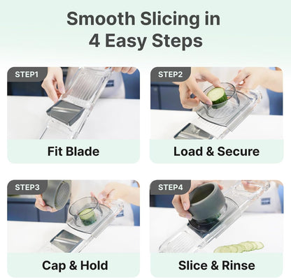 ZKIRON Mandoline Slicer for Kitchen, 6-in-1 Multifunctional Handheld Vegetable Cutter with Transparent Body & Safety Guard, Potato Slicer Cucumber Julienne Shredder, Compact Salad Prep Gadget
