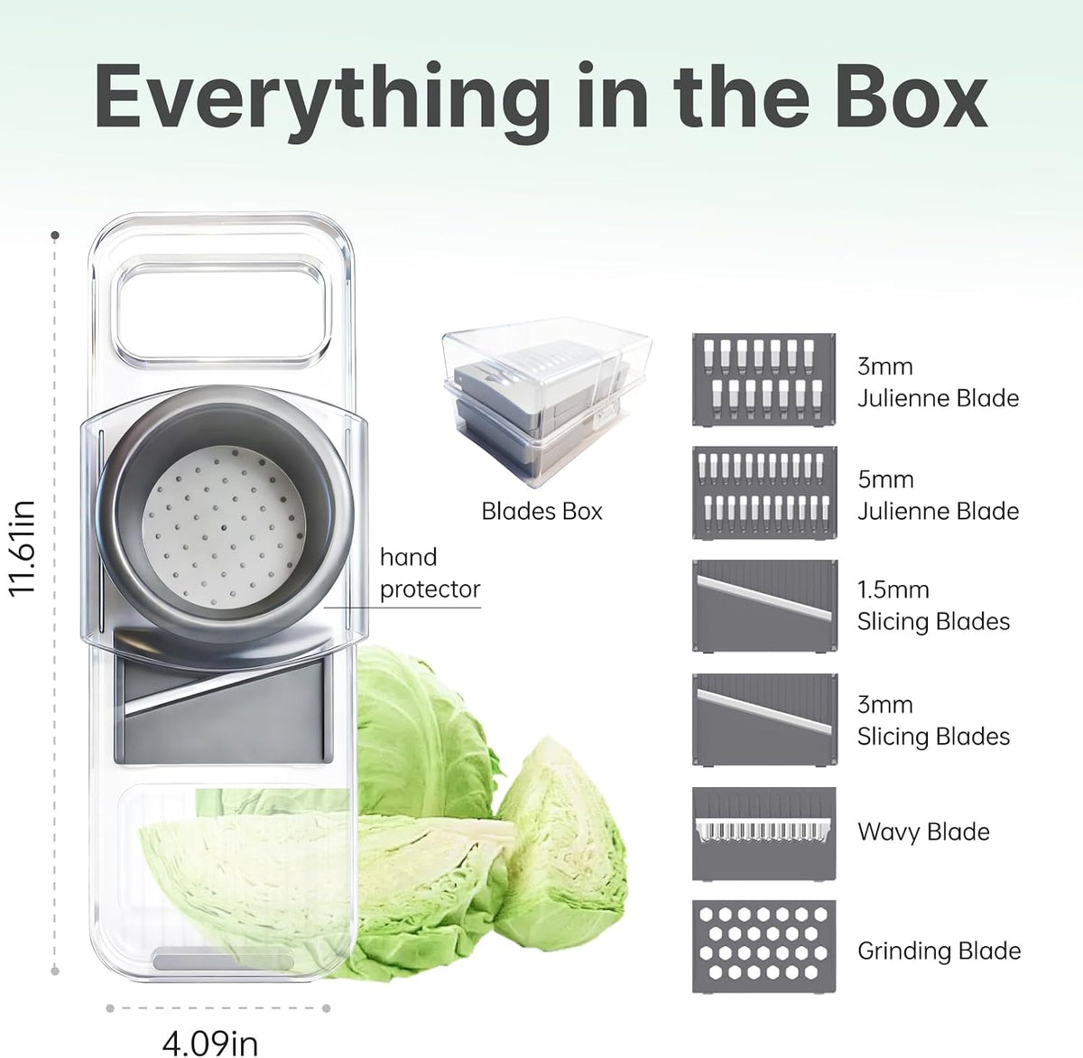 ZKIRON Mandoline Slicer for Kitchen, 6-in-1 Multifunctional Handheld Vegetable Cutter with Transparent Body & Safety Guard, Potato Slicer Cucumber Julienne Shredder, Compact Salad Prep Gadget