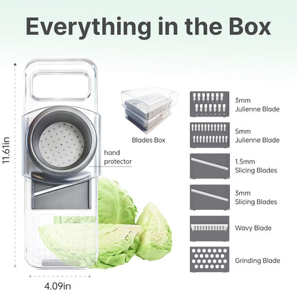 ZKIRON Mandoline Slicer for Kitchen, 6-in-1 Multifunctional Handheld Vegetable Cutter with Transparent Body & Safety Guard, Potato Slicer Cucumber Julienne Shredder, Compact Salad Prep Gadget