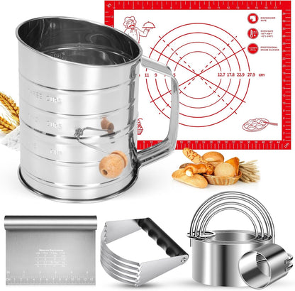 Stainless Steel Biscuit Cutter Set, Pastry Scraper and Dough Blender, Sturdy & Long-Lasting with Ergonomic Rubber Grip, Baking Dough Tools for Cooking Cookies and Donuts, Cakes, or Making Pancakes