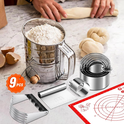 Stainless Steel Biscuit Cutter Set, Pastry Scraper and Dough Blender, Sturdy & Long-Lasting with Ergonomic Rubber Grip, Baking Dough Tools for Cooking Cookies and Donuts, Cakes, or Making Pancakes