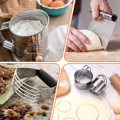 Stainless Steel Biscuit Cutter Set, Pastry Scraper and Dough Blender, Sturdy & Long-Lasting with Ergonomic Rubber Grip, Baking Dough Tools for Cooking Cookies and Donuts, Cakes, or Making Pancakes