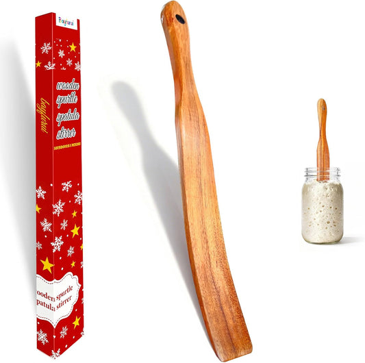 Upgraded Handle Wood Spurtle Spatula for Sourdough Starter | Wooden, Skinny, Cruved, Good Grip, Sour Dough Tool, Wood Spurtle Spatula Spoon for Dough, Bread Making Bakery Supplies