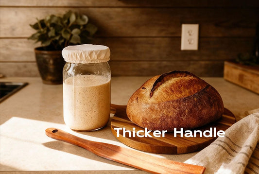 Upgraded Handle Wood Spurtle Spatula for Sourdough Starter | Wooden, Skinny, Cruved, Good Grip, Sour Dough Tool, Wood Spurtle Spatula Spoon for Dough, Bread Making Bakery Supplies