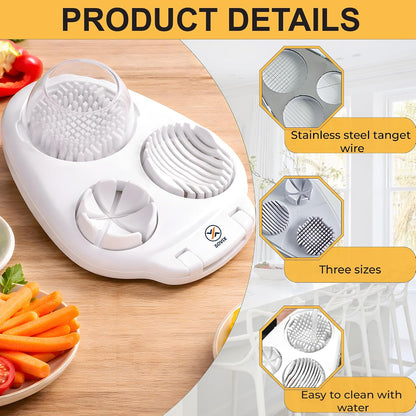 Egg Slicer for Hard Boiled Eggs – 3-in-1 Stainless Steel Egg Cutter & Hard Boiled Egg Slicer, Heavy Duty Egg Chopper with Cleaning Brush for Strawberry, Mushroom, Grape, Cherry Tomato