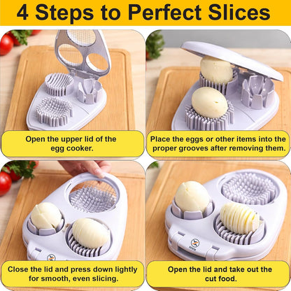 Egg Slicer for Hard Boiled Eggs – 3-in-1 Stainless Steel Egg Cutter & Hard Boiled Egg Slicer, Heavy Duty Egg Chopper with Cleaning Brush for Strawberry, Mushroom, Grape, Cherry Tomato