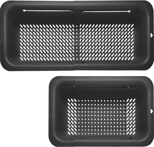 Collapsible Colander for Kitchen, Over the Sink Strainer Basket for Kitchen, Fruit Pasta Food Strainer Expandable Plastic Colander BPA Free (Black)
