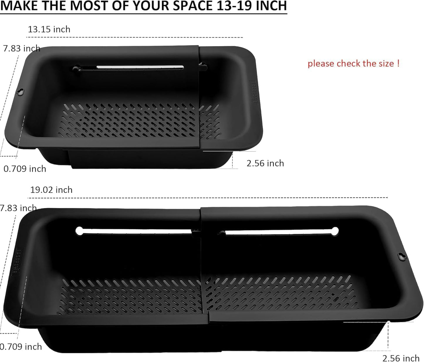 Collapsible Colander for Kitchen, Over the Sink Strainer Basket for Kitchen, Fruit Pasta Food Strainer Expandable Plastic Colander BPA Free (Black)