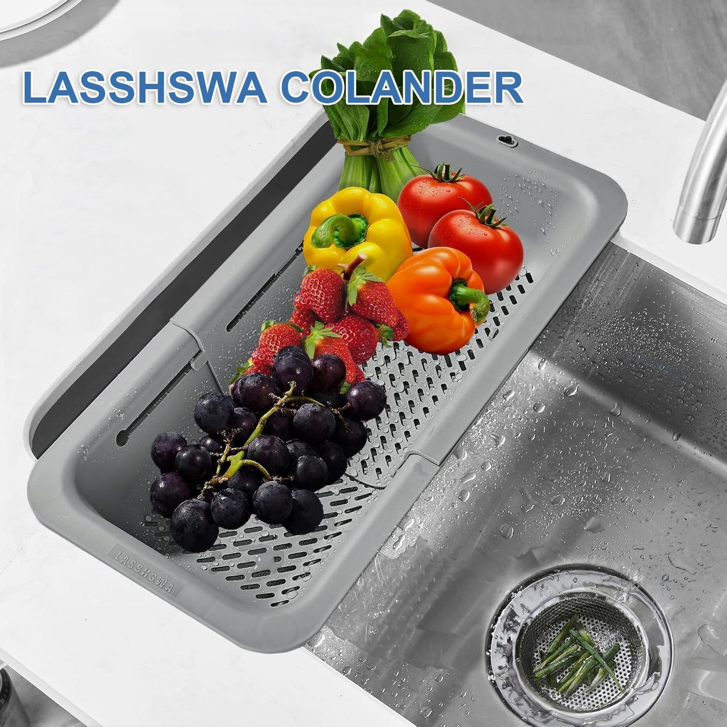 Collapsible Colander for Kitchen, Over the Sink Strainer Basket for Kitchen, Fruit Pasta Food Strainer Expandable Plastic Colander BPA Free (Black)