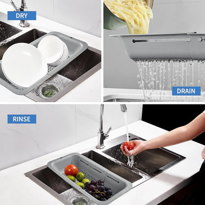Collapsible Colander for Kitchen, Over the Sink Strainer Basket for Kitchen, Fruit Pasta Food Strainer Expandable Plastic Colander BPA Free (Black)