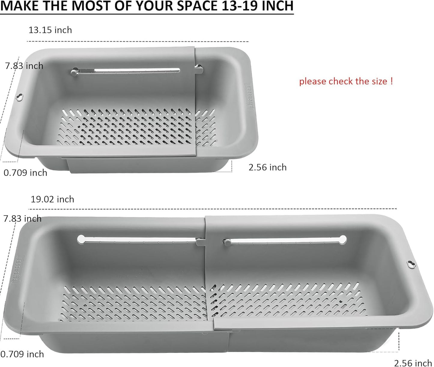 Collapsible Colander for Kitchen, Over the Sink Strainer Basket for Kitchen, Fruit Pasta Food Strainer Expandable Plastic Colander BPA Free (Black)