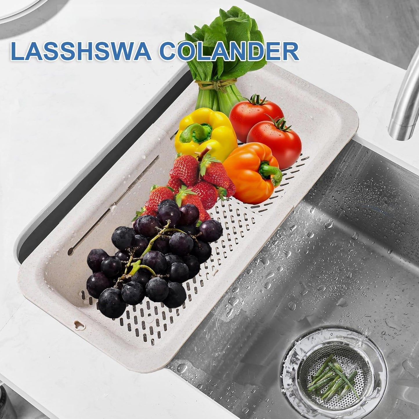 Collapsible Colander for Kitchen, Over the Sink Strainer Basket for Kitchen, Fruit Pasta Food Strainer Expandable Plastic Colander BPA Free (Black)